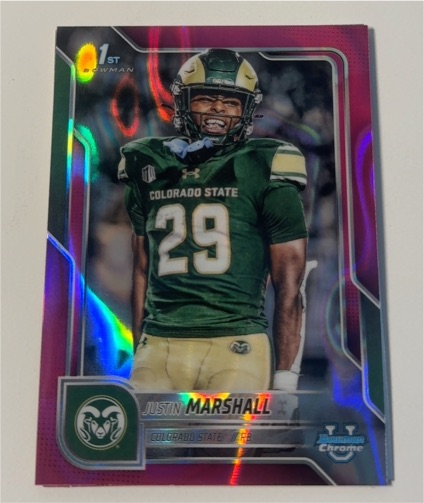 2025 Bowman University Chrome #135 Justin Marshall Pink Lava Refractor — front