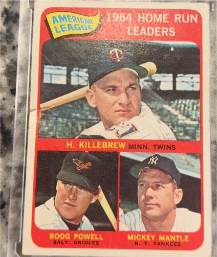 1965 Topps #3 AL Home Run Leaders Harmon Killebrew / Boog Powell / Mickey Mantle — front