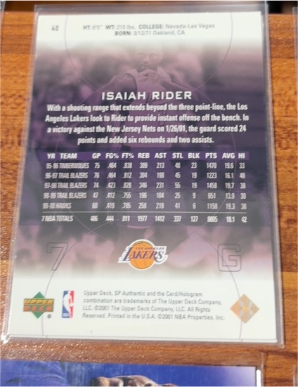 2001 Upper Deck Back 2 Back Champions #LA13 Isaiah Rider — front