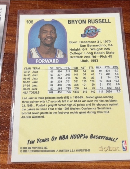 1999-00 Hoops Decade #106 Bryon Russell — front