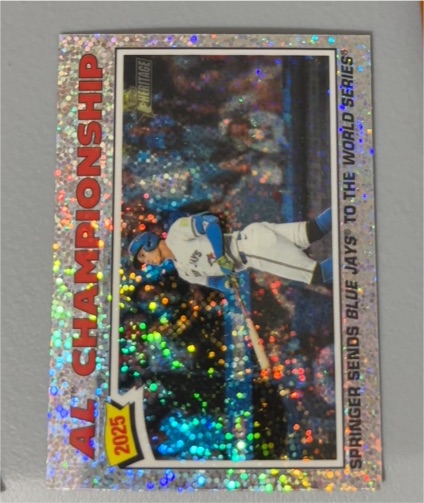 2026 Topps Heritage #276 George Springer AL Championship Blue Jays Silver Sparkle — front
