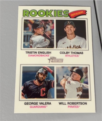 2026 Topps Heritage #379 Rookie Outfielders Tristin English Colby Thomas George Valera Will Robertson — front