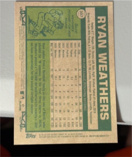 2025 Topps Heritage #275 Ryan Weathers — front