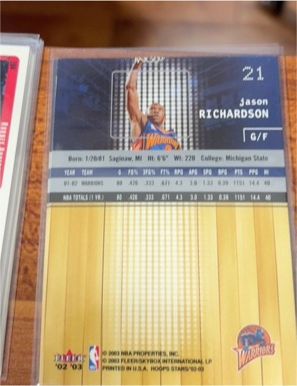 2002-03 NBA Hoops Stars #21 Jason Richardson — front