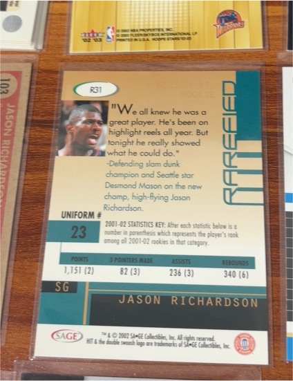 2001-02 SAGE Hit Rarefied Emerald #R31 Jason Richardson — front