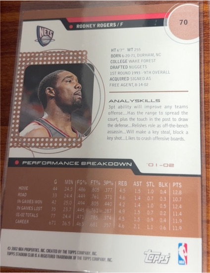 2001-02 Topps #70 Rodney Rogers — front