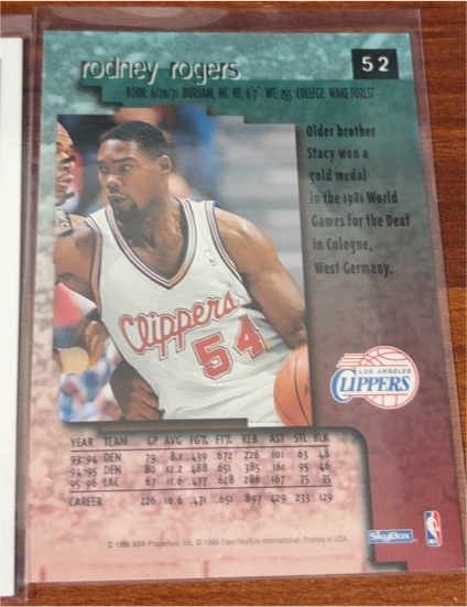 1995 SkyBox #52 Rodney Rogers — front