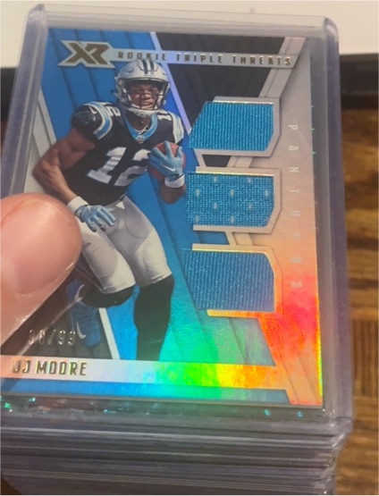 2018 Panini XR Rookie Triple Threats Materials #TTM-7 D.J. Moore — front