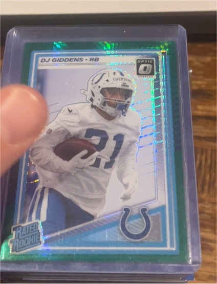 2025 Panini Donruss Optic #258 DJ Giddens Rated Rookie Green Hyper Prizm — front