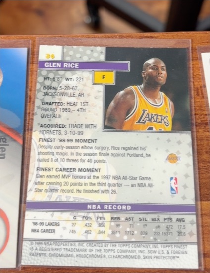 1999-00 Topps Finest #36 Glen Rice — front