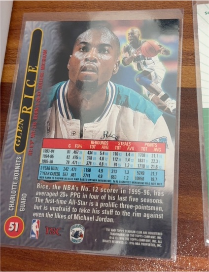 1996 Topps Stadium Club #51 Glen Rice — front