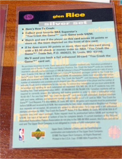 1995 Collector's Choice Crash Game Scoring Silver Set #C13 Glen Rice — front