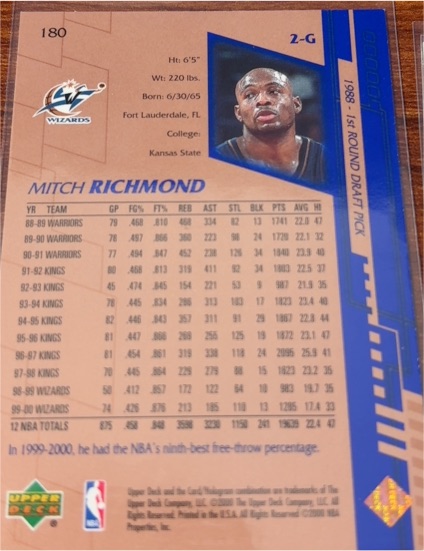 2000-01 Upper Deck #180 Mitch Richmond — front