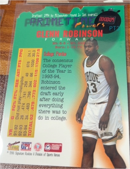 1996 Signature Rookies Premier #PT3 Glenn Robinson Primetime Powers — front