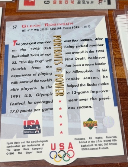 1996 Upper Deck USA Portraits of Power #57 Glenn Robinson — front