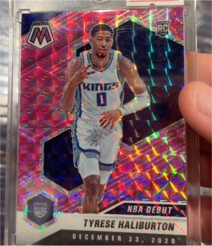 2020-21 Panini Mosaic #264 Tyrese Haliburton NBA Debut Pink Camo Prizm Rookie Card — front