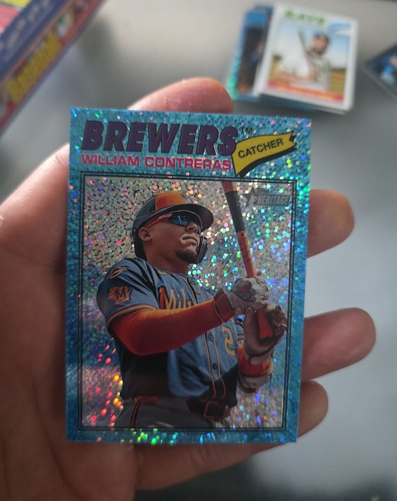 2026 Topps Heritage Chrome Blue Sparkle #214 William Contreras — front