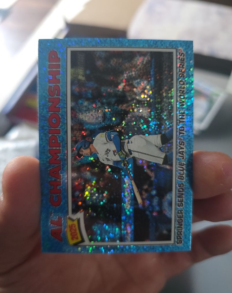 2026 Topps Heritage #276 George Springer AL Championship Blue Jays Chrome Blue Sparkle — front