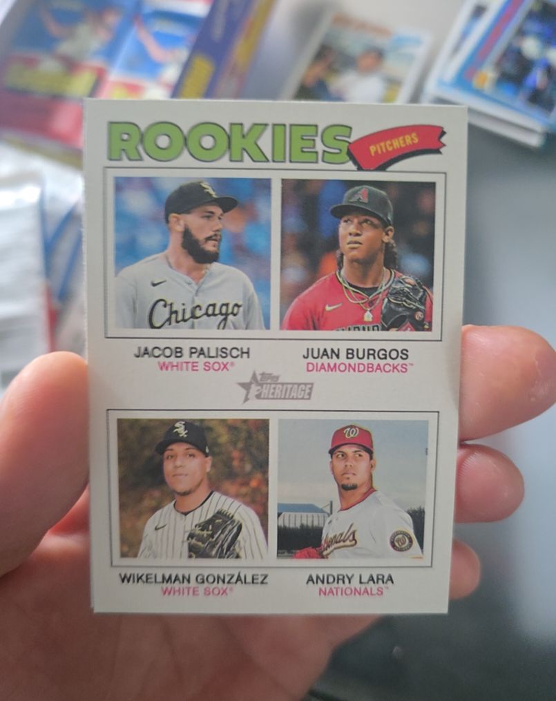 2026 Topps Heritage #378 Rookie Pitchers Jacob Palisch Juan Burgos Wikelman Gonzalez Andry Lara — front