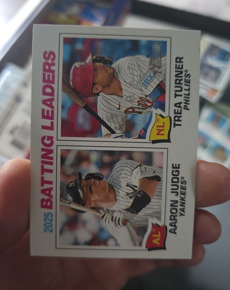 2026 Topps Heritage #1 2025 Batting Leaders Aaron Judge / Trea Turner — front