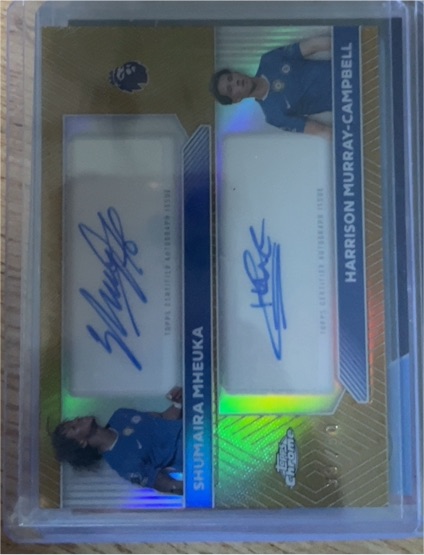 2026 Topps Chrome Premier League #18/25 Shumaira Mheuka & Harrison Murray-Campbell Dual Auto — front