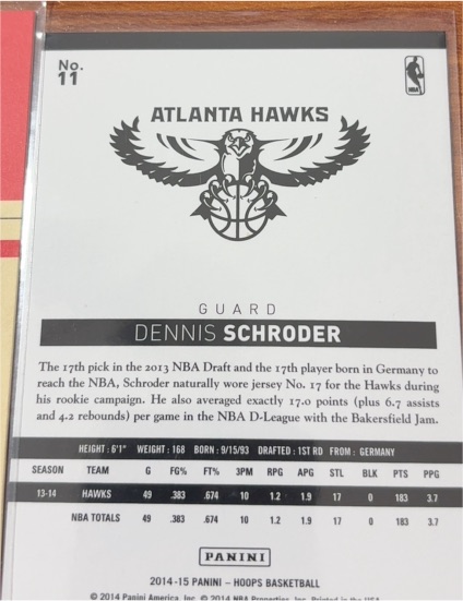 2014-15 Panini Hoops #11 Dennis Schroder — front