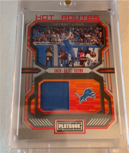 2022 Panini Playbook #HR-13 Amon-Ra St. Brown Hot Routes Patch — front