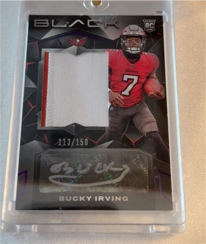 2024 Panini Black #226 Bucky Irving Rookie Patch Autograph — front