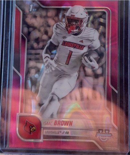 2025 Bowman Chrome University #32 Isaac Brown Pink Lava Refractor — front