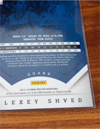 2013-14 Panini Prestige Basketball Alexey Shved — front