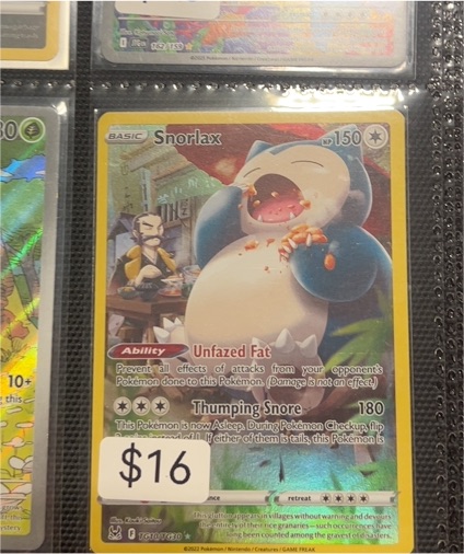 2022 Pokemon SWSH Lost Origin #TG10 Snorlax Trainer Gallery Full Art Holo — front