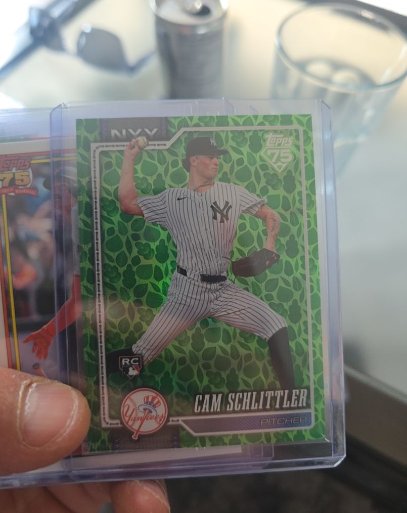 2026 Topps 75 S 1 Green Holiday Easter Leaves Cam Schlittler #111 NY Yankees RC — front