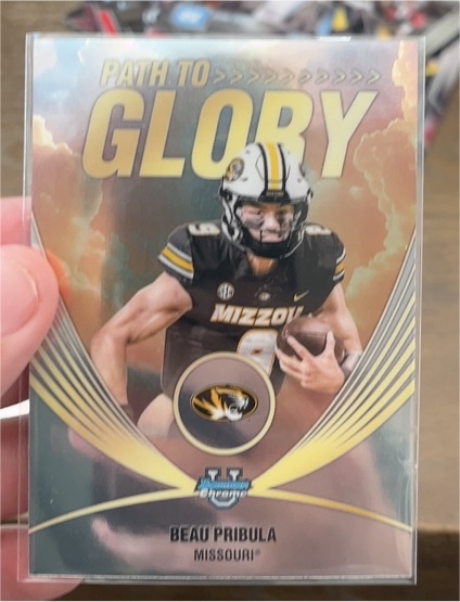 2025 Bowman University Chrome #PG-15 Beau Pribula Path to Glory Missouri Tigers — front