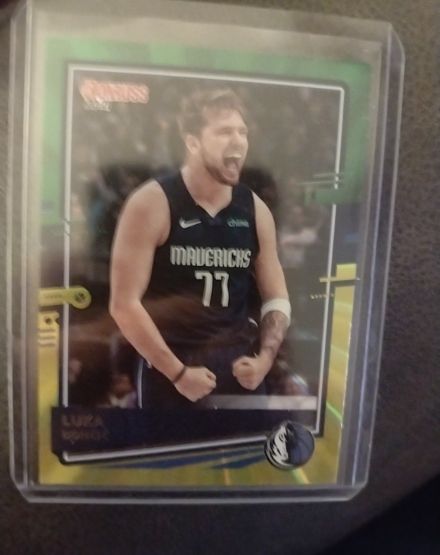 2020-21 Panini Donruss #13 Luka Doncic Green and Yellow Laser — front