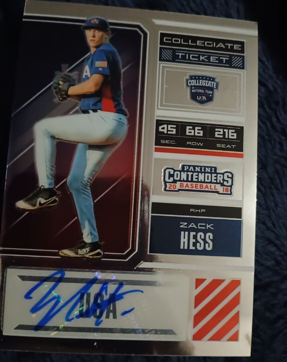 2018 Panini Elite Extra Edition Collegiate Ticket #USA-ZH Zack Hess — front
