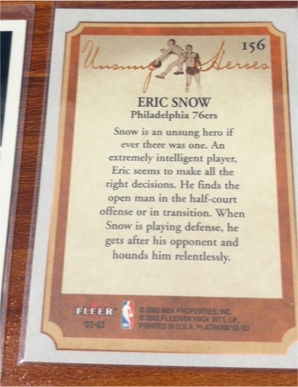 2002-03 Fleer Platinum Unsung Heroes #156 Eric Snow — front
