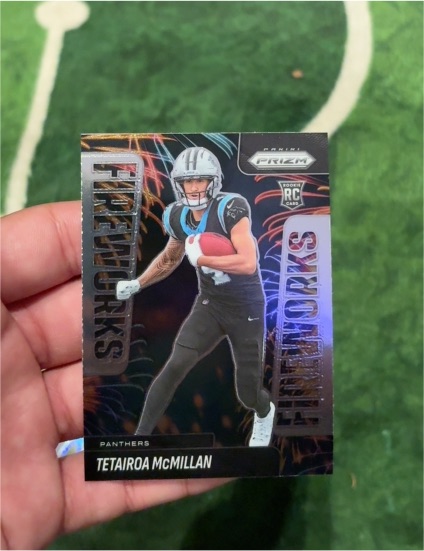 2025 Panini Prizm #21 Tetairoa McMillan Fireworks Rookie RC — front
