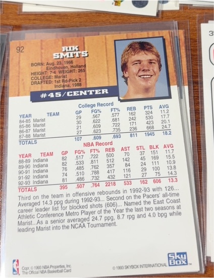 1992 Skybox #92 Rik Smits — front