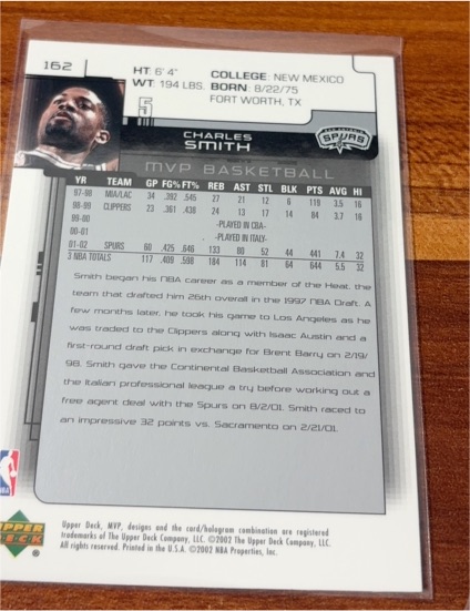 2001 Upper Deck MVP #162 Charles Smith — front