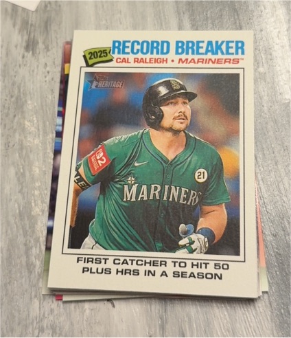 2026 Topps Heritage #231 Cal Raleigh 2025 Record Breaker Seattle Mariners — front