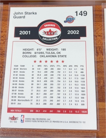 2001 Fleer Shoebox Collection #149 John Starks — front
