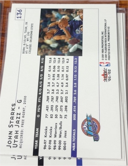 2001 NBA Properties John Starks #136 Utah Jazz — front