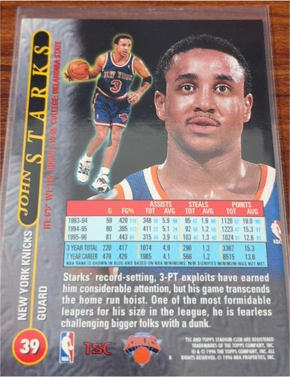 1995-96 Topps Stadium Club #39 John Starks — front