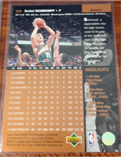 1996-97 Upper Deck #116 Detlef Schrempf — front