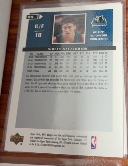 1999 Upper Deck #99 Wally Szczerbiak — front