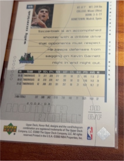 2000-01 Upper Deck Slam #33 Wally Szczerbiak — front
