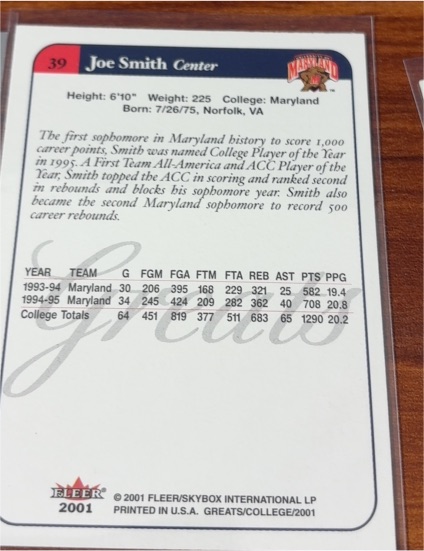 2001 Fleer Greats of the Game #39 Joe Smith — front