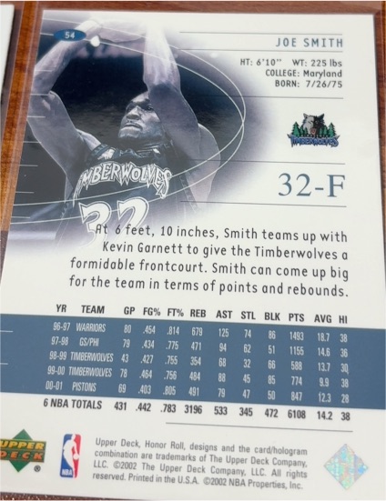 2000 Upper Deck #54 Joe Smith — front