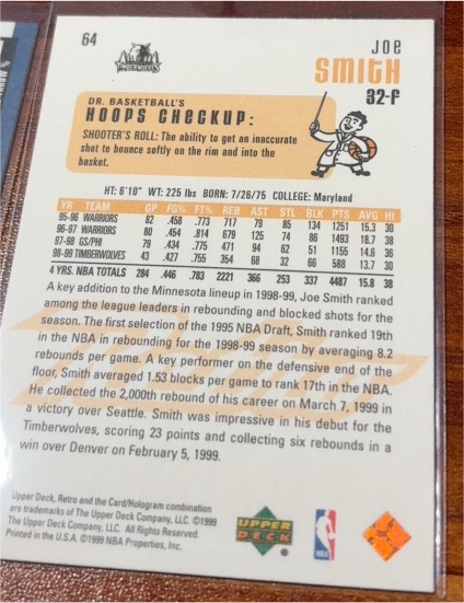 1998 Upper Deck #64 Joe Smith — front