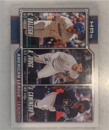 2026 Topps Series 1 #38 American League Home Run Leaders Cal Raleigh Aaron Judge Junior Caminero — front
